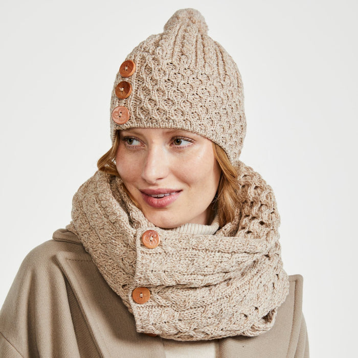 Shrule Aran Oat Hat with Pom Pom