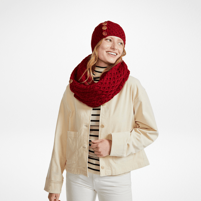 Shrule Aran Red Hat with Pom Pom