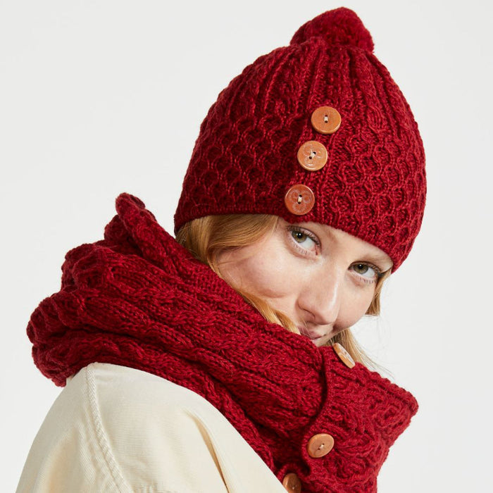 Shrule Aran Red Hat with Pom Pom