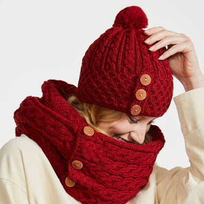 Shrule Aran Red Hat with Pom Pom