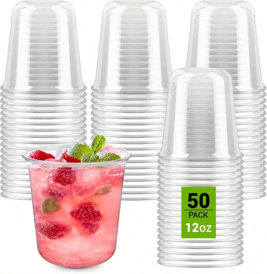 Soelomu 12 Oz Disposable Stemless Wine Glasses, 50 Pcs Crystal Plastic Cocktail Cups Clear Classic Cold Drinking Party Glasses For Wedding Gathering Birthday Meeting (Clear)