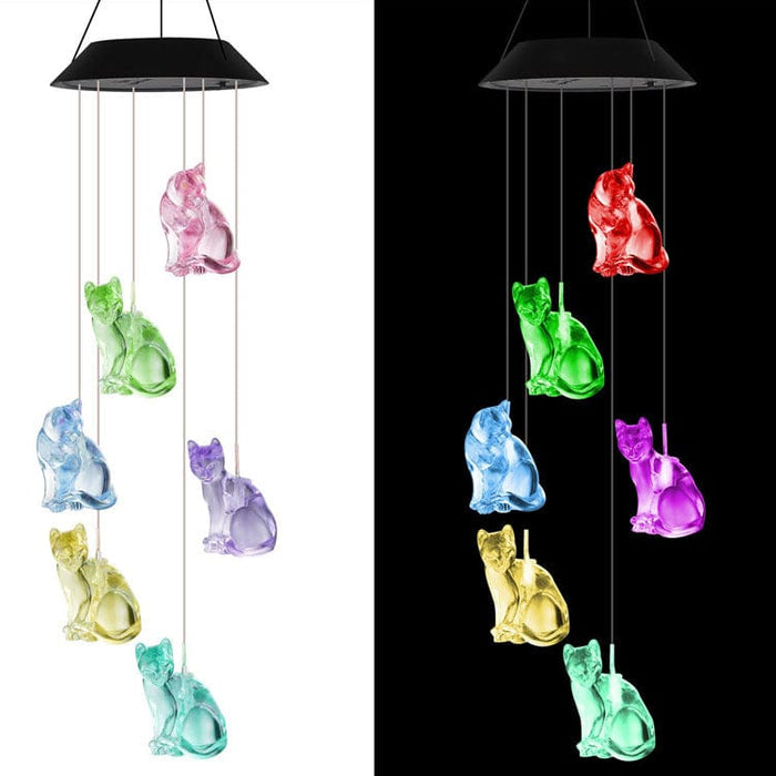 Gadget Gerbil Solar Powered LED Cat Wind Chimes