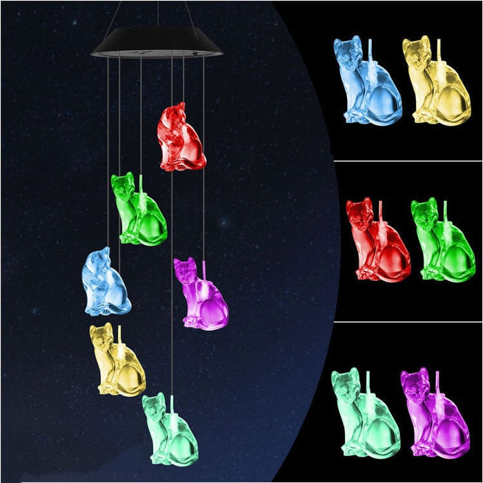 Gadget Gerbil Solar Powered LED Cat Wind Chimes