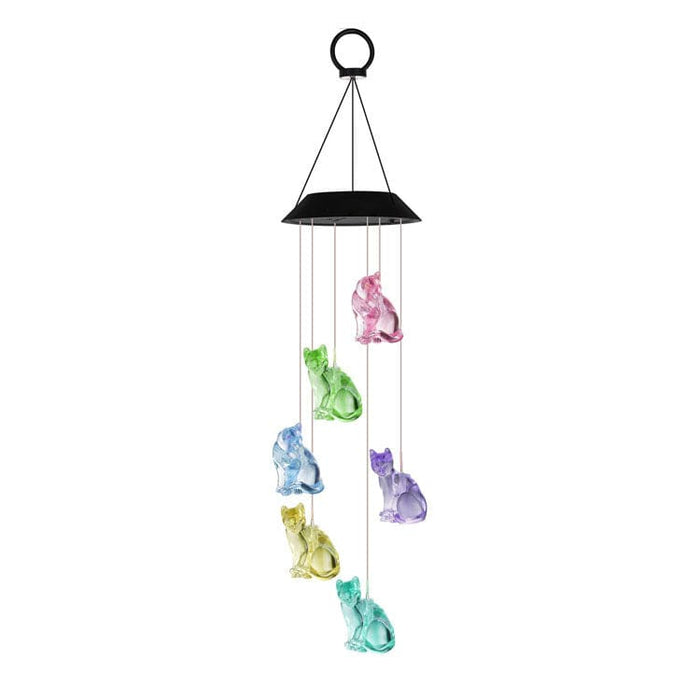 Gadget Gerbil Black shell colorful cat Solar Powered LED Cat Wind Chimes