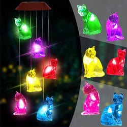 Gadget Gerbil Red shell colorful cat Solar Powered LED Cat Wind Chimes
