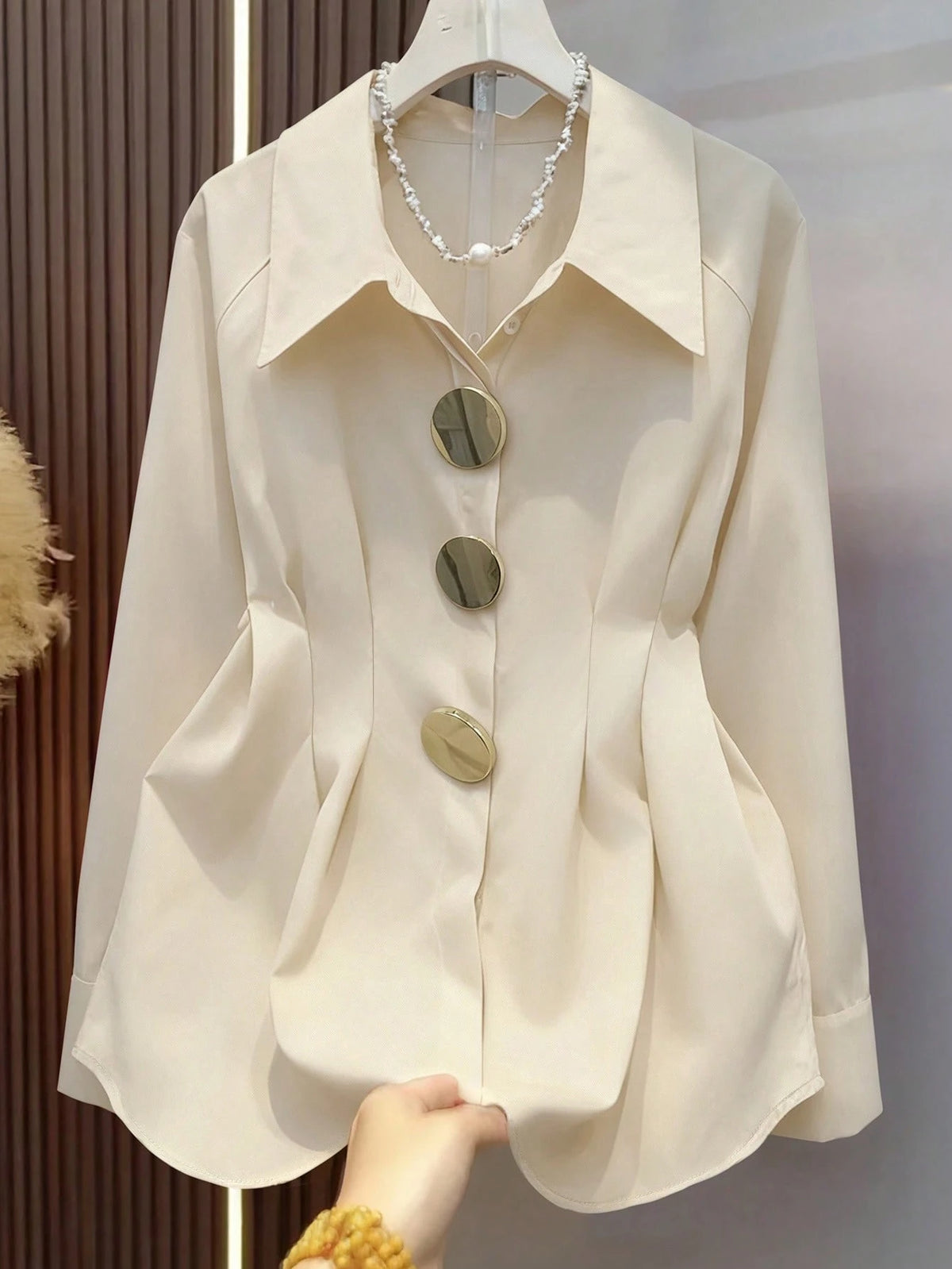 Spring/Summer Light Blue Metal Button Raglan Long Sleeve Shirt, Vintage Bohemian Style For Wedding, Party And Commute