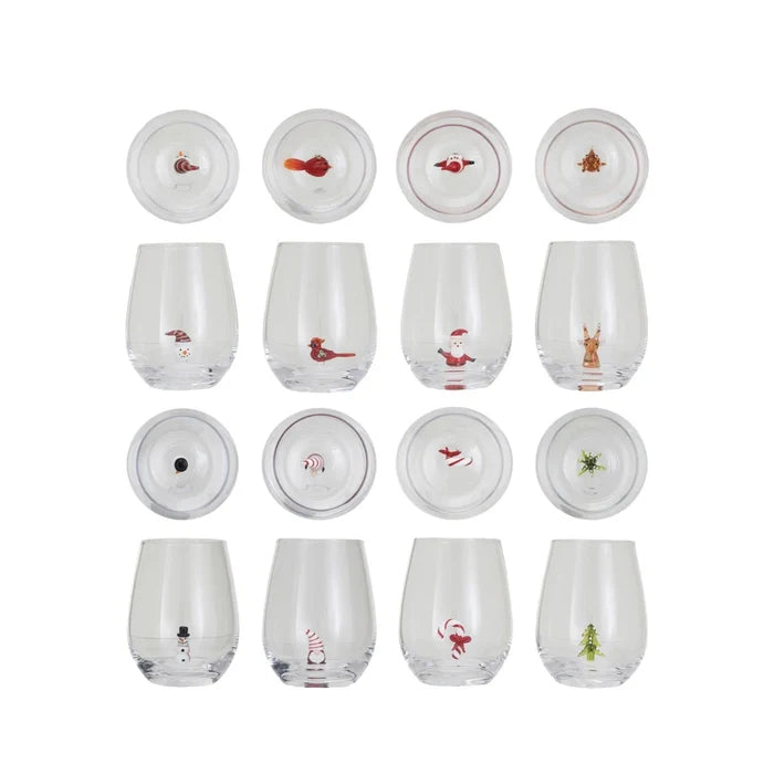 Stemless Holiday Wine Glass