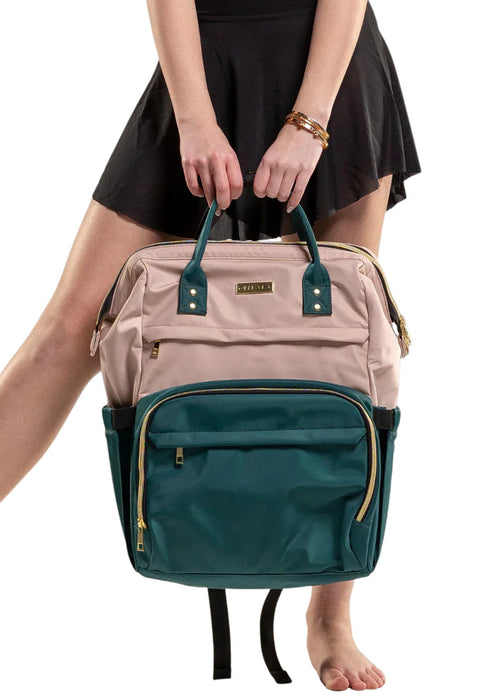 Oh La La OLL252-BAY Studio Essentials Large Dance Backpack in Bayberry Dark Green and Beige with gold zipper details