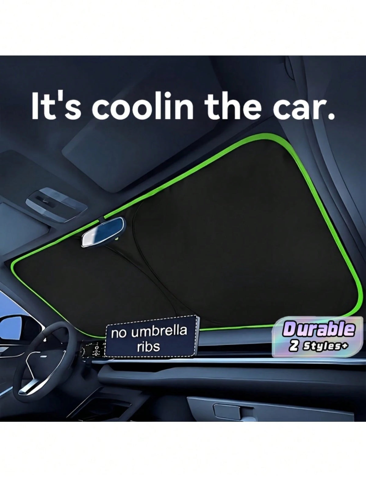 Universal Car Front Windshield Sun Shade, No Drilling Easy Foldable Sun Visor Cover Tent, Full Edge Seamless Fit, High Density Light Blocking Fabric With Reflective Coating, Block Sunlight Protect Car
