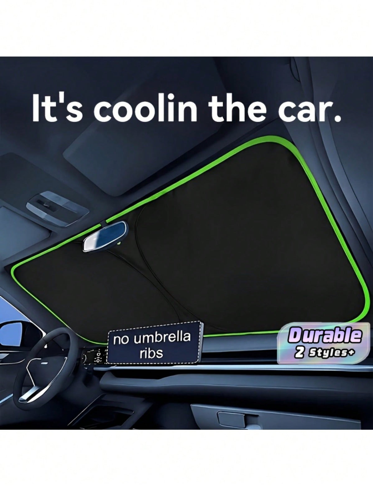 Universal Car Front Windshield Sun Shade, No Drilling Easy Foldable Sun Visor Cover Tent, Full Edge Seamless Fit, High Density Light Blocking Fabric With Reflective Coating, Block Sunlight Protect Car