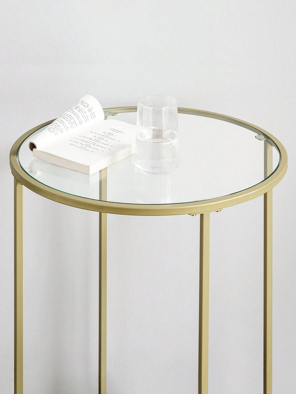VASAGLE Round Side Table, Glass End Table With Metal Frame, Gold Coffee Table With Modern Style For Living Room, Balcony, Bedroom