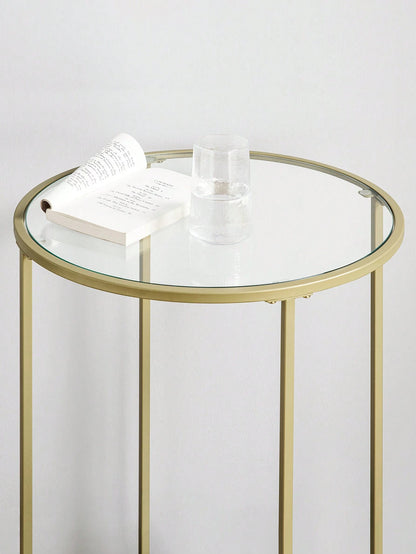 VASAGLE Round Side Table, Glass End Table With Metal Frame, Gold Coffee Table With Modern Style For Living Room, Balcony, Bedroom