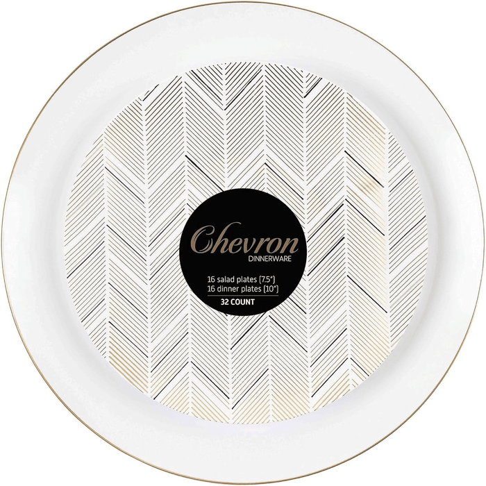 White & Chevron Plastic Plates Combo Set - 32 Pack, 7.5" & 10" - Wichita Home Outlet