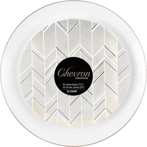 White & Chevron Plastic Plates Combo Set - 32 Pack, 7.5" & 10" - Wichita Home Outlet