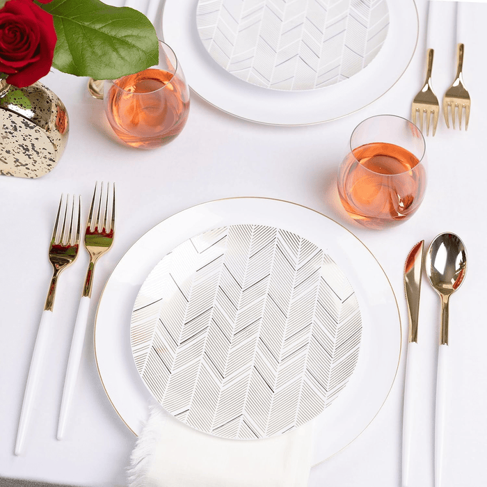 White & Chevron Plastic Plates Combo Set - 32 Pack, 7.5" & 10" - Wichita Home Outlet