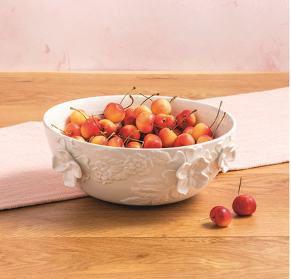 White Floral Stoneware Bowl