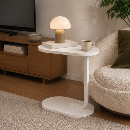 XWWUA C-Shaped Side Table, Compact Sofa Table With Oval Wood Top And Metal Frame; Space-Saving Snack Table For Living Room, Bedroom, And Small Spaces; Perfect For Holding Coffee, Drinks, And Books; Ea