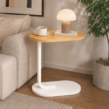 XWWUA C-Shaped Side Table, Compact Sofa Table With Oval Wood Top And Metal Frame; Space-Saving Snack Table For Living Room, Bedroom, And Small Spaces; Perfect For Holding Coffee, Drinks, And Books; Ea