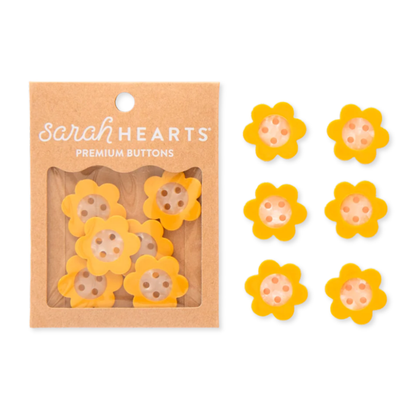 Yellow Daisy Large 1-inch buttons from Sarah Hearts, floral accessory with bright yellow petals and gold-tone backing.