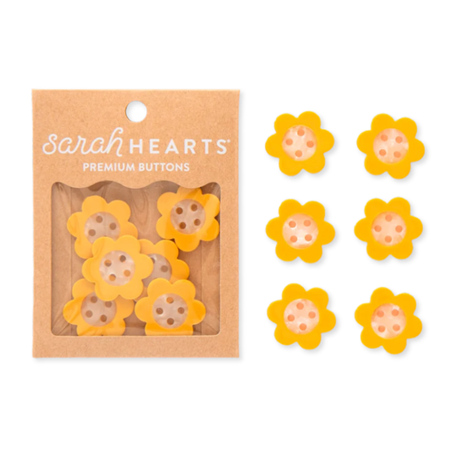 Yellow Daisy Large 1-inch buttons from Sarah Hearts, floral accessory with bright yellow petals and gold-tone backing.